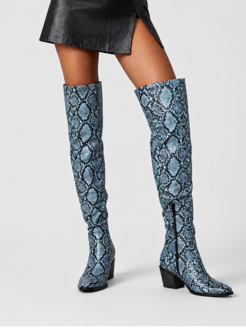 Giani Bini Alyirra Blue Snake-Print Over-the-Knee Boots